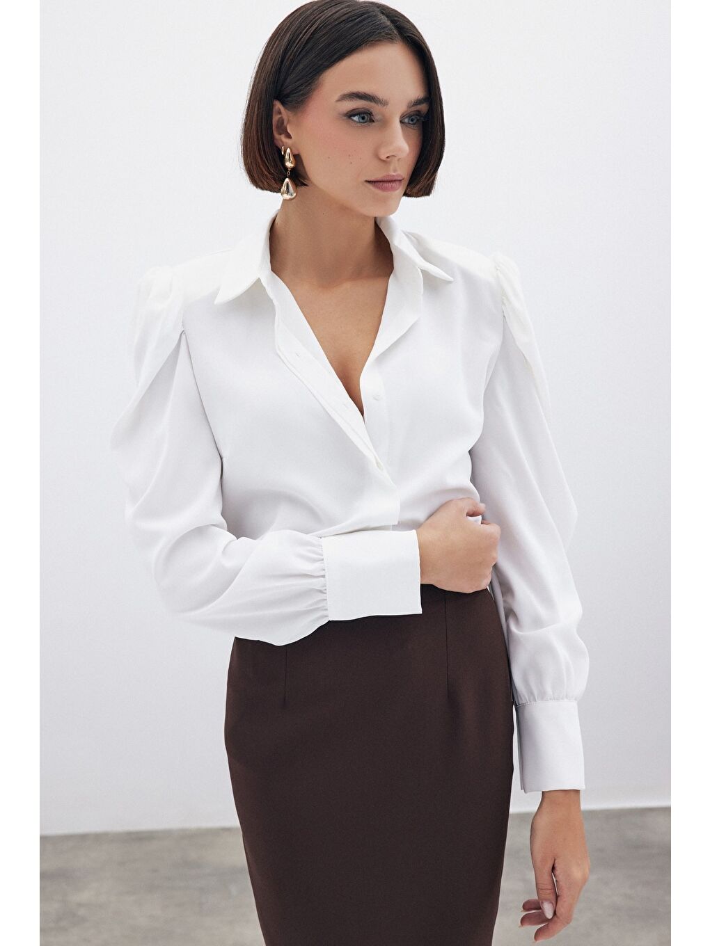 Vatkalı Klasik Gömlek - Ekru