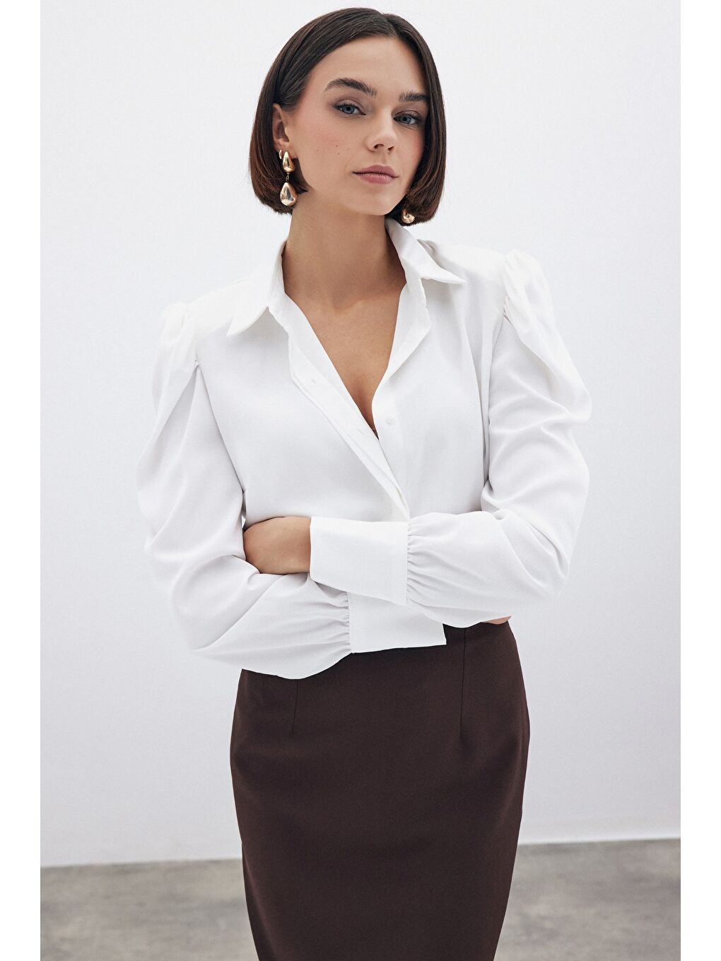 Vatkalı Klasik Gömlek - Ekru-1