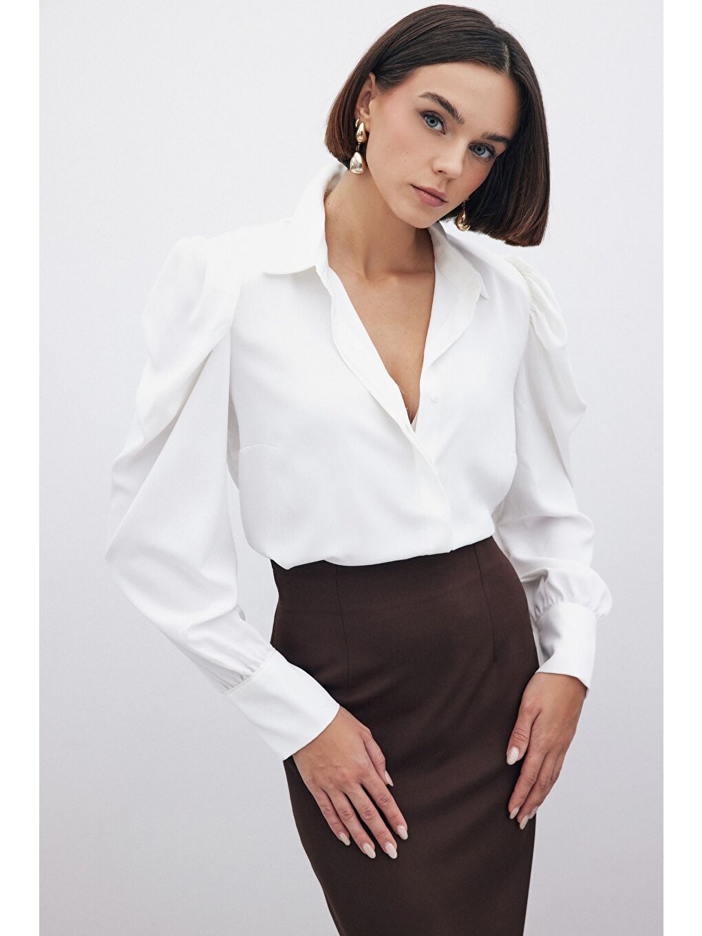 Vatkalı Klasik Gömlek - Ekru-3