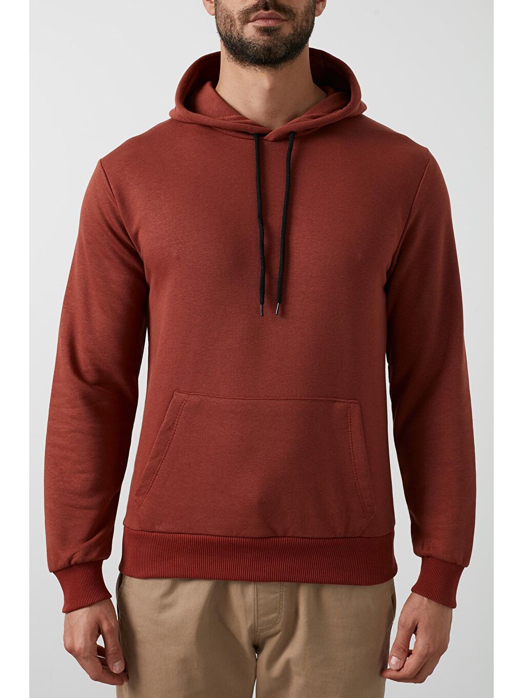 Turuncu Pamuklu Kanguru Cepli Kapüşonlu Erkek Hoodie-4