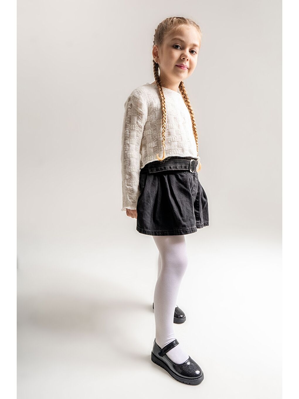 Kız Çocuk Siyah Simli Rugan Deri Anatomik Günlük Babet