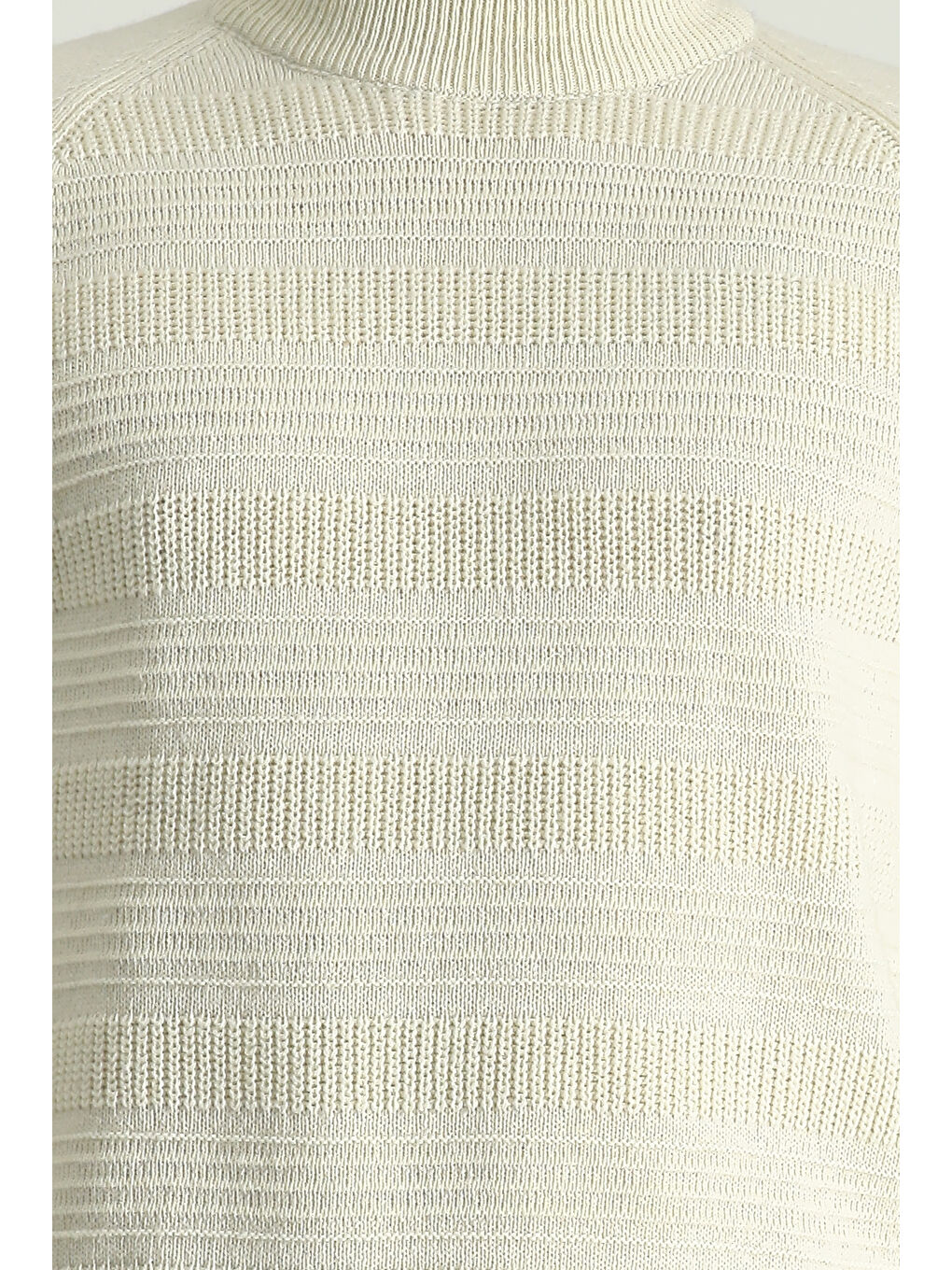 Ekru Bato Yaka Slim Fit Dar Kesim Desenli Yünlü Triko Kazak-5