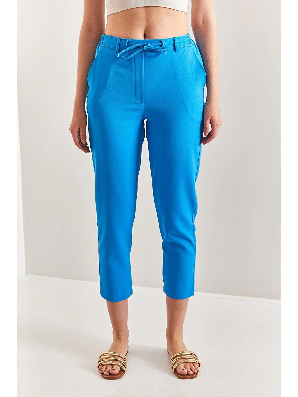 Mavi Kadın İpli Atlas Kumaş Pantolon-4