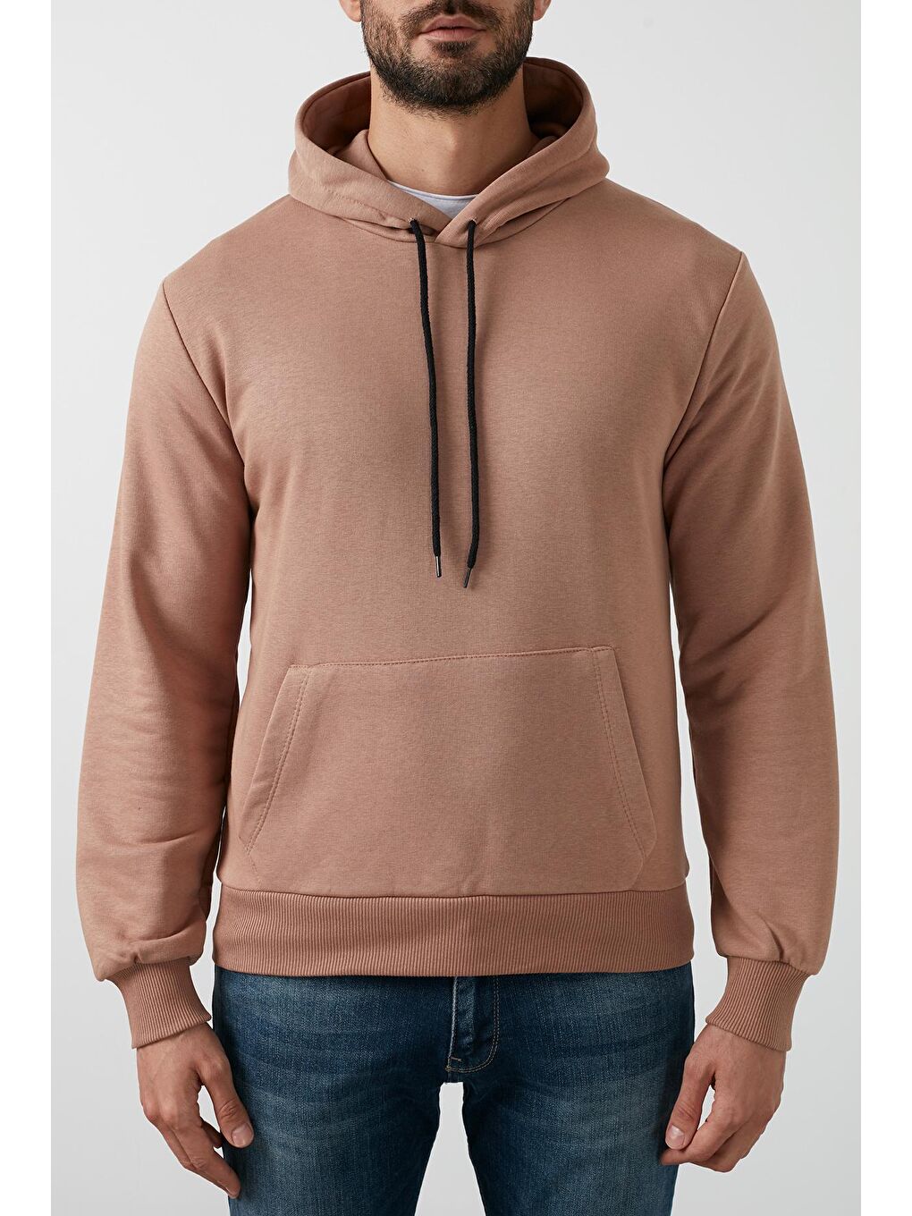 Kahverengi Pamuklu Kanguru Cepli Kapüşonlu Sweat 541HOODIE-3