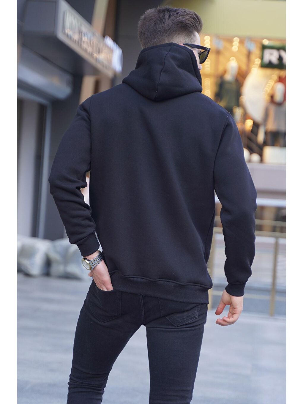 Madmext Siyah Baskılı Kapüşonlu Sweatshirt 6006 - 1