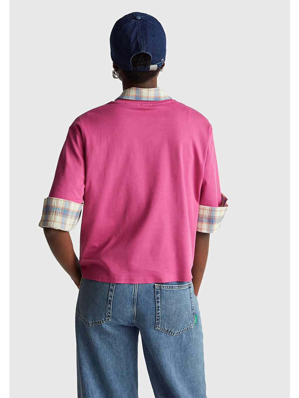 Kadın Koyu Pembe %100 Pamuk Önü Yazı Baskılı Bisiklet Yaka T-shirt-2