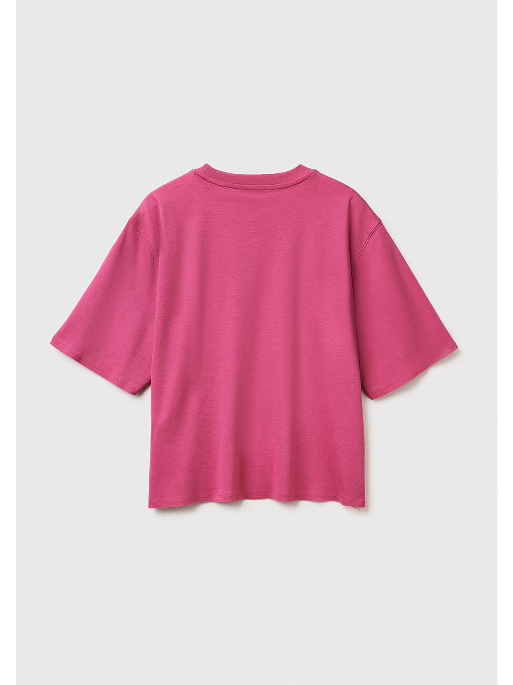 Kadın Koyu Pembe %100 Pamuk Önü Yazı Baskılı Bisiklet Yaka T-shirt-3