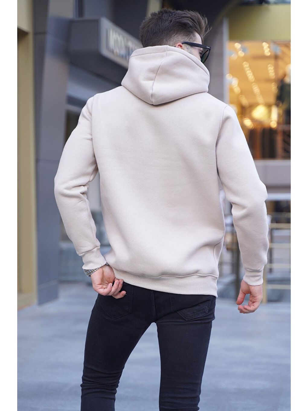 Madmext Bej Baskılı Kapüşonlu Sweatshirt 6006 - 1