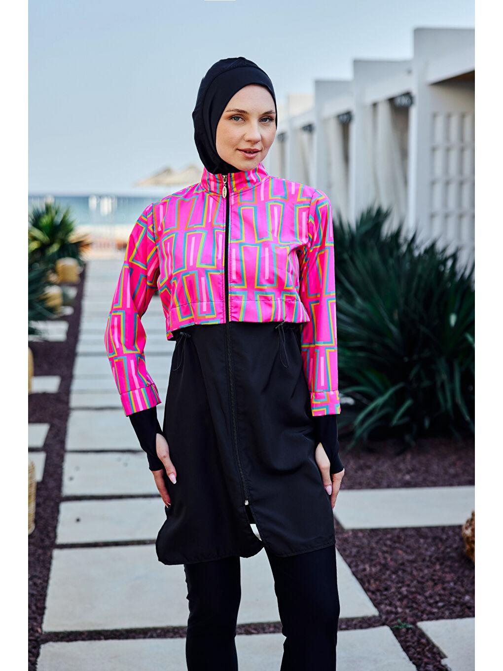 Siyah Tam Kapalı Tesettür Mayo Hale R2504