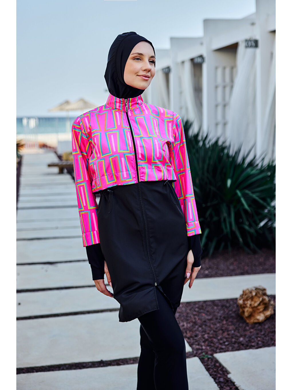 Siyah Tam Kapalı Tesettür Mayo Hale R2504-1