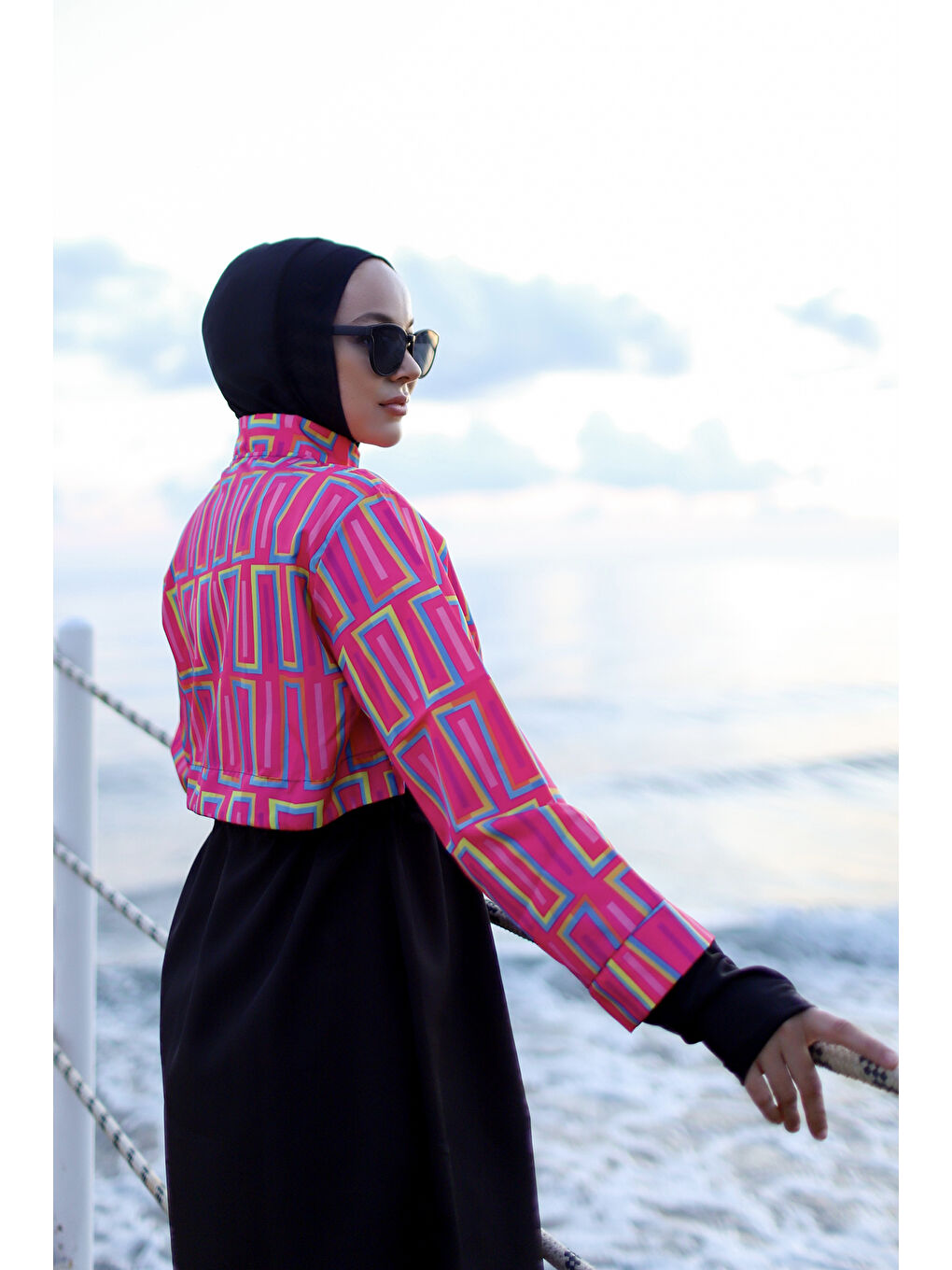 Siyah Tam Kapalı Tesettür Mayo Hale R2504-6