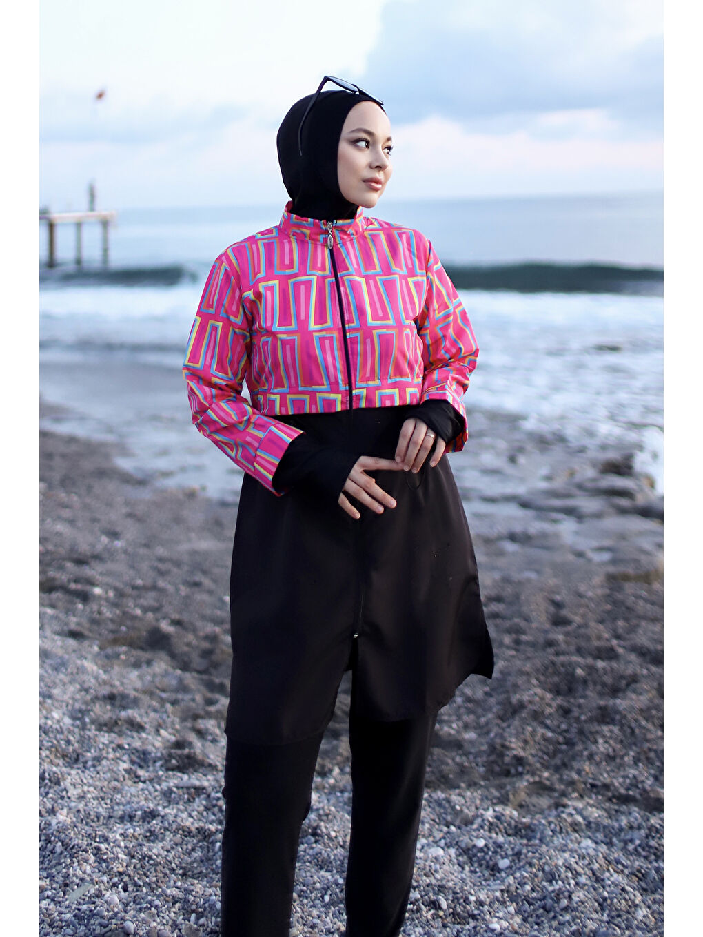 Siyah Tam Kapalı Tesettür Mayo Hale R2504-7