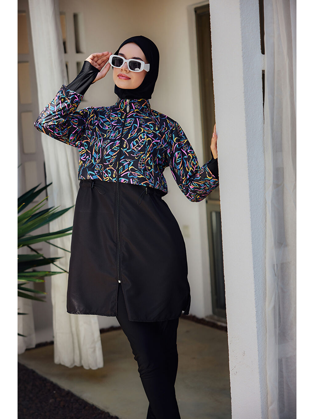 Siyah Tam Kapalı Tesettür Mayo Hale R2505-1