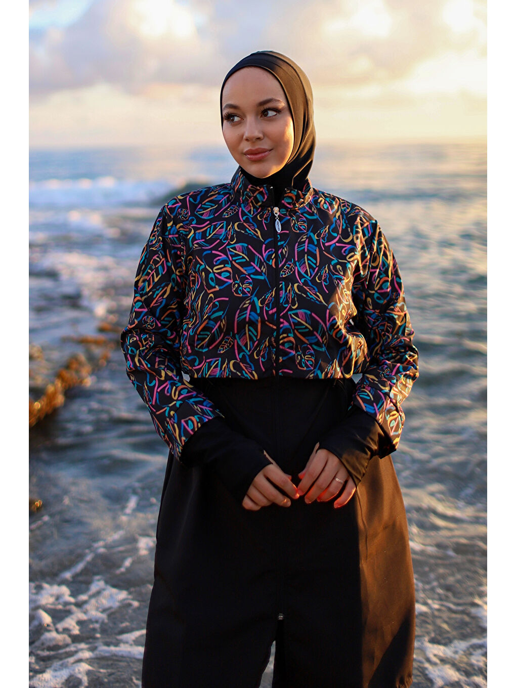 Siyah Tam Kapalı Tesettür Mayo Hale R2505-6