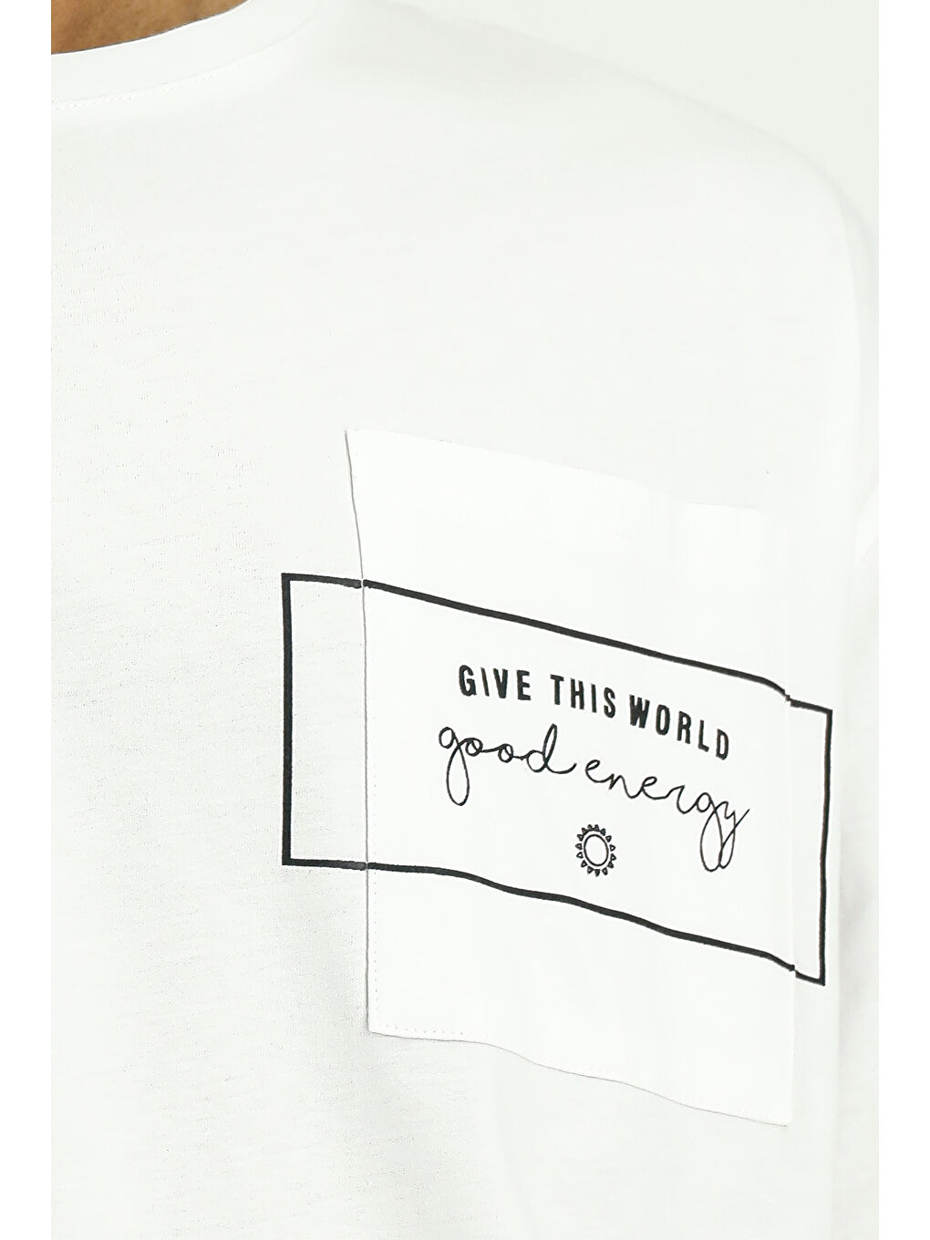 Beyaz Bisiklet Yaka Oversize Pamuk Baskılı Tişört-5