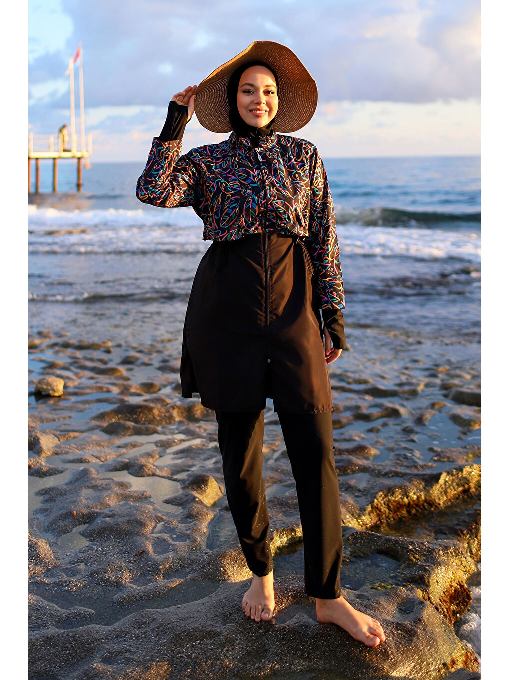 Siyah Tam Kapalı Tesettür Mayo Hale R2505-7