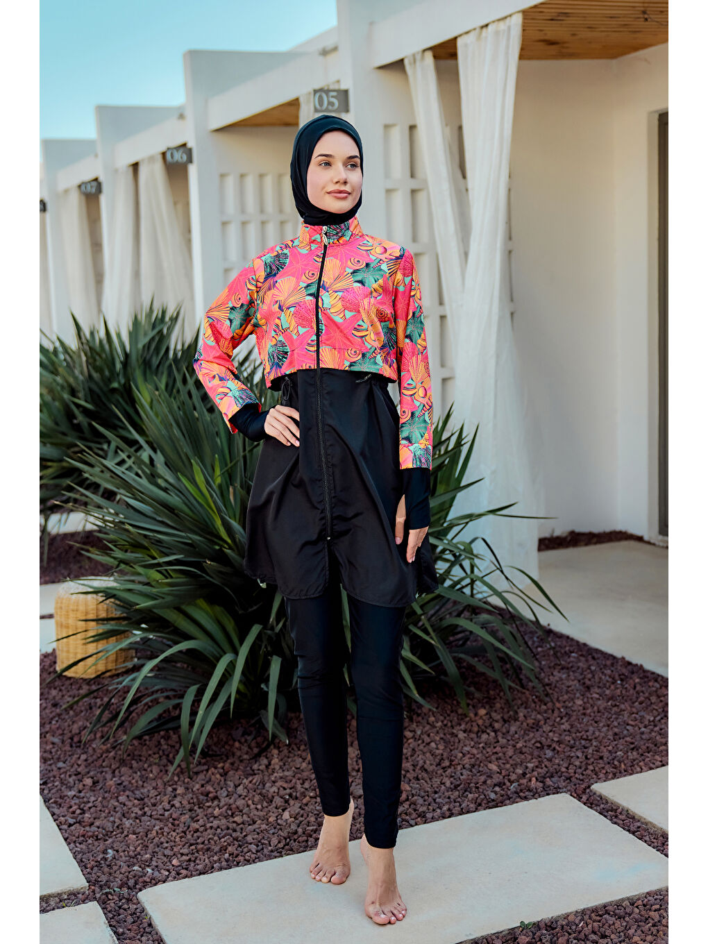 Turuncu Tam Kapalı Tesettür Mayo Hale R2503-1