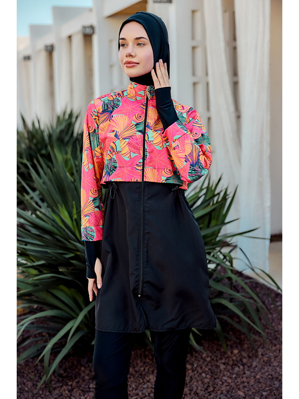 Turuncu Tam Kapalı Tesettür Mayo Hale R2503-2