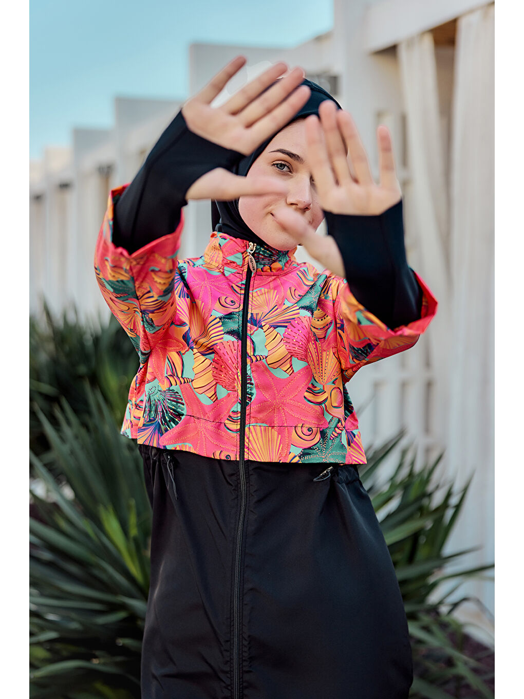 Turuncu Tam Kapalı Tesettür Mayo Hale R2503-4