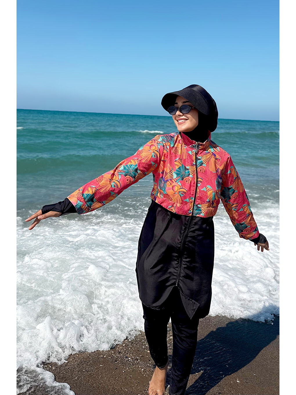 Turuncu Tam Kapalı Tesettür Mayo Hale R2503-6