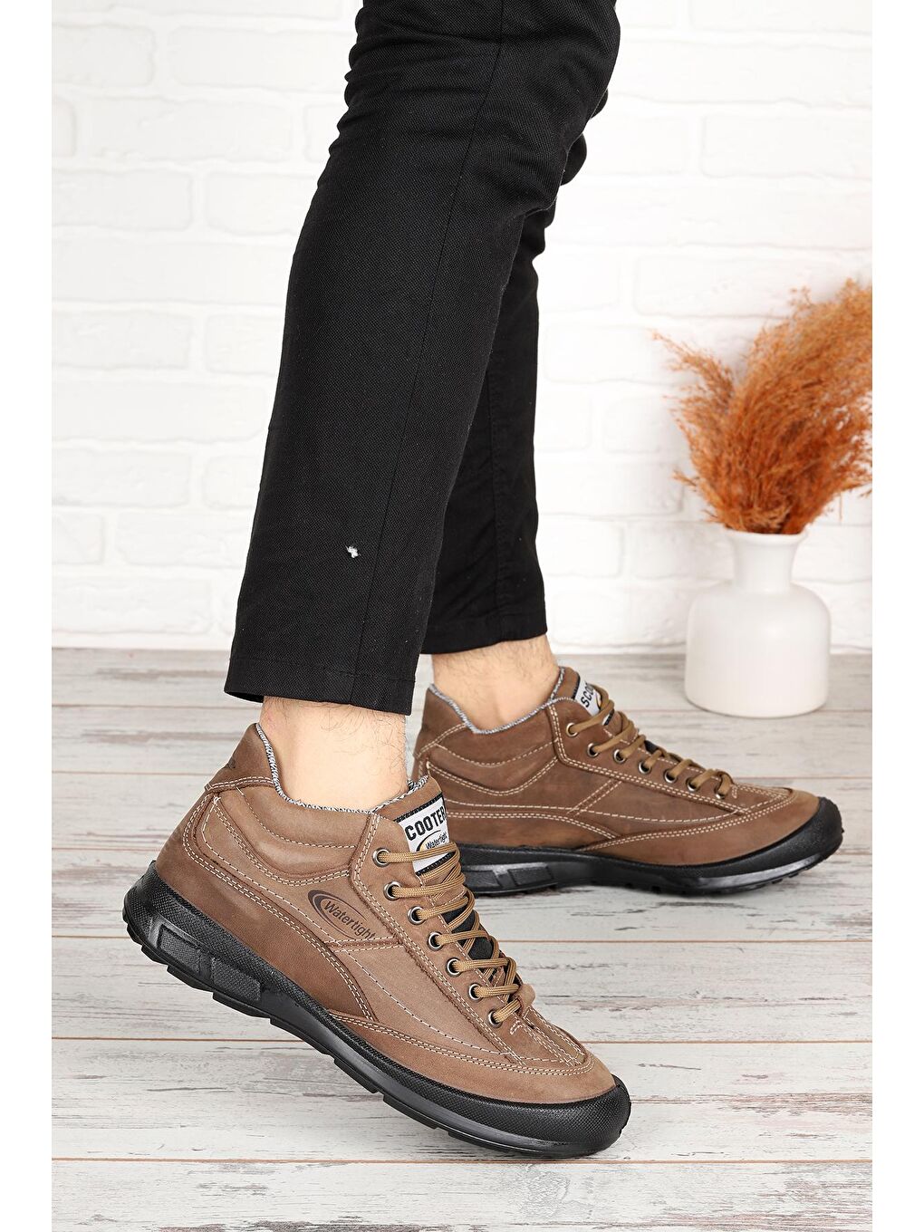 Bej M1542 Su Geçirmez Deri Erkek Bot