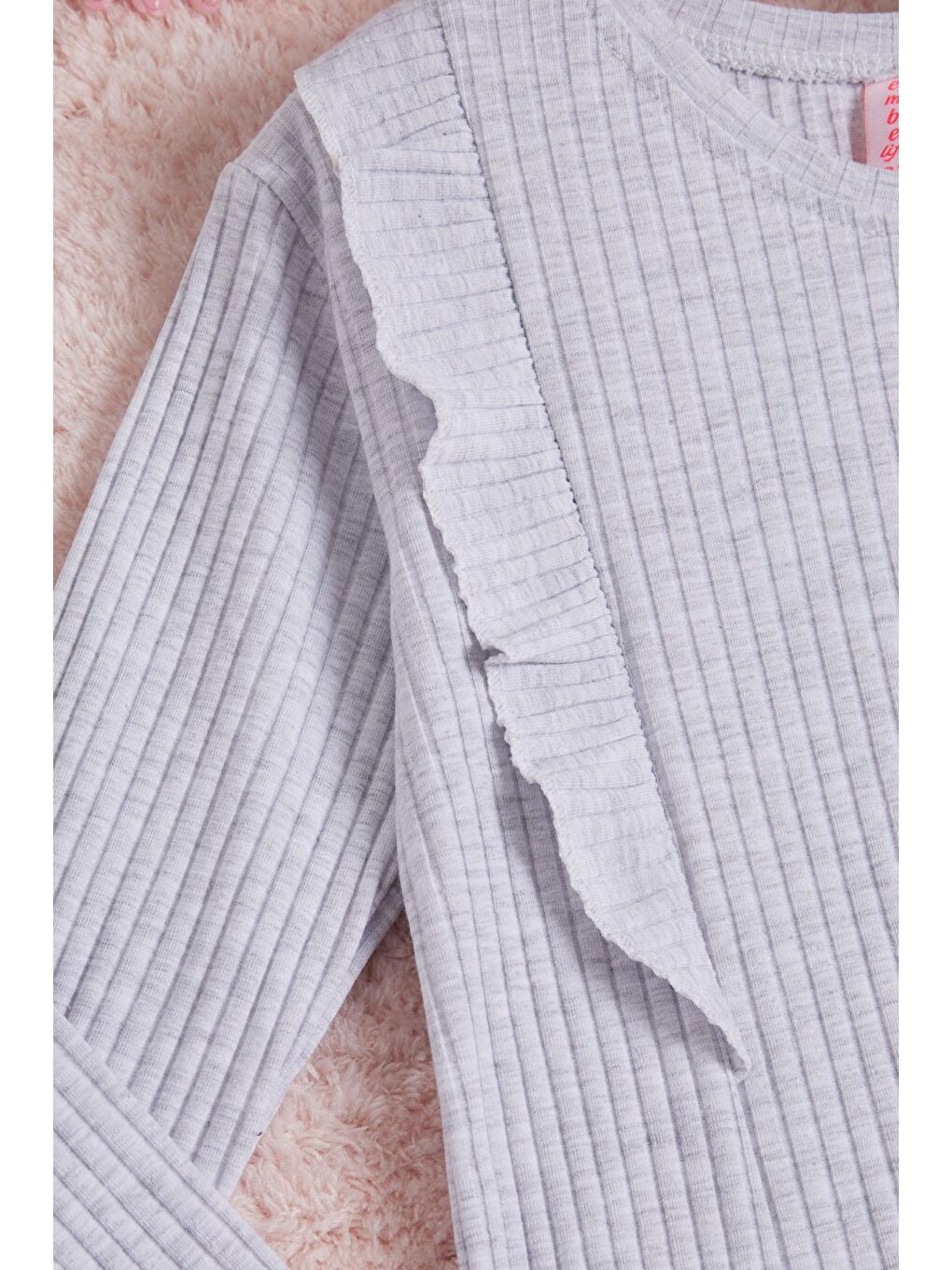 Gri Önü Fırfırlı Fitilli Uzun Kollu Sweatshirt 16279-1