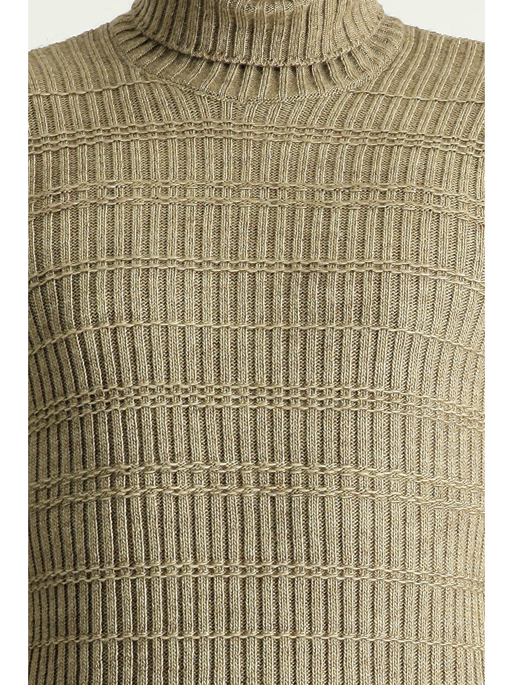 Bej Balıkçı Yaka Slim Fit Dar Kesim Desenli Triko Kazak-4