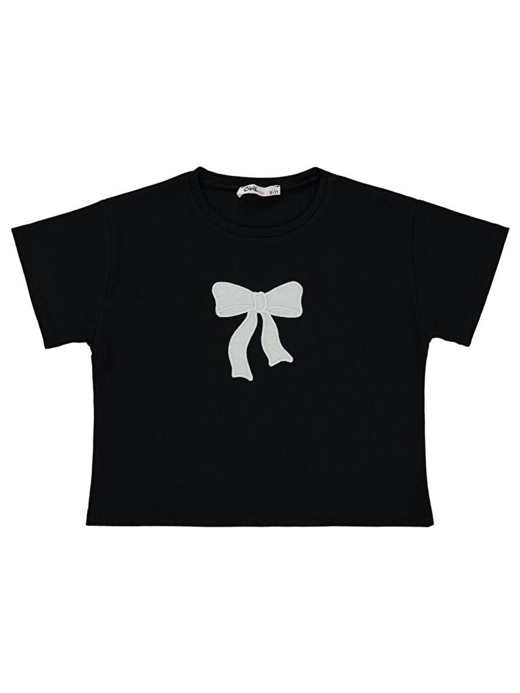Siyah Girls Fiyonk Nakışlı 6-9 Yaş Tişört