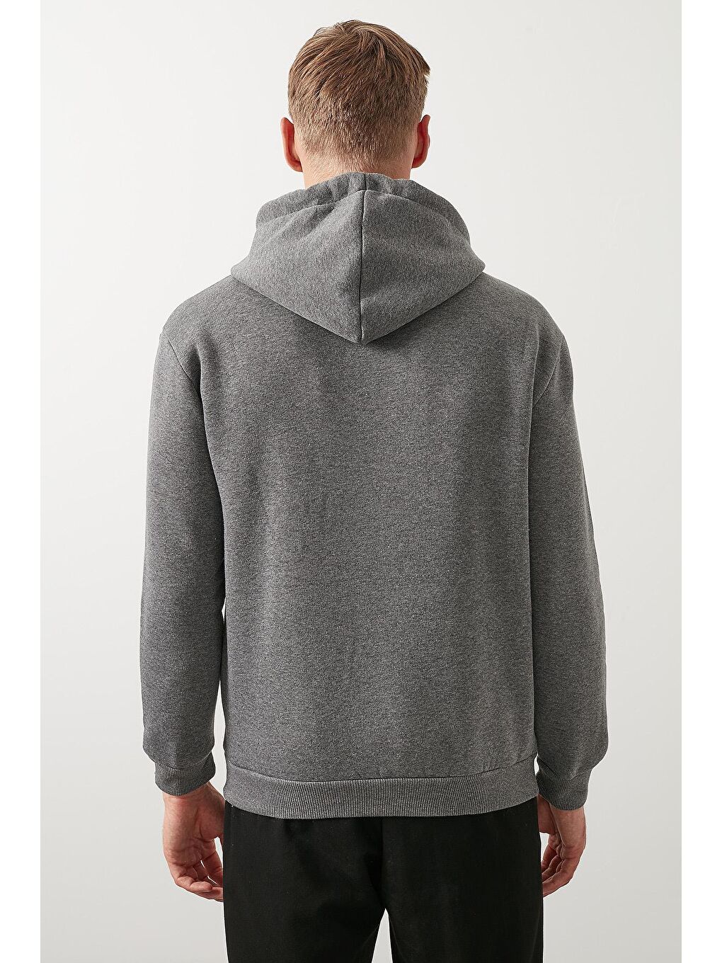 Antrasit Slim Fit Pamuklu Kanguru Cepli Şardonlu Kışlık Kapüşonlu Sweat 5827003-3