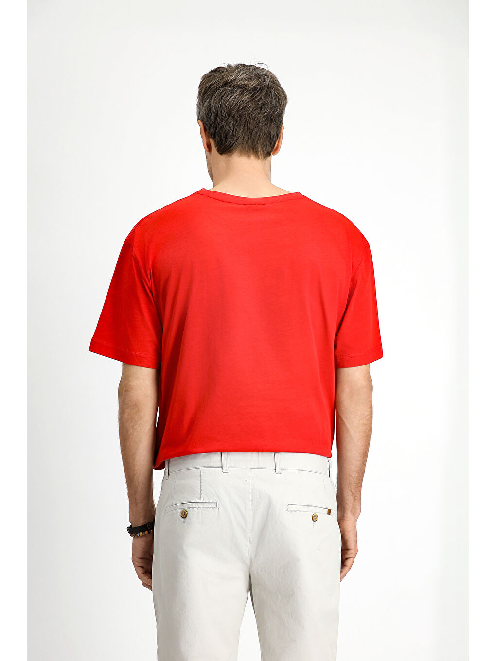 Kırmızı Bisiklet Yaka Oversize Pamuk Baskılı Tişört-4