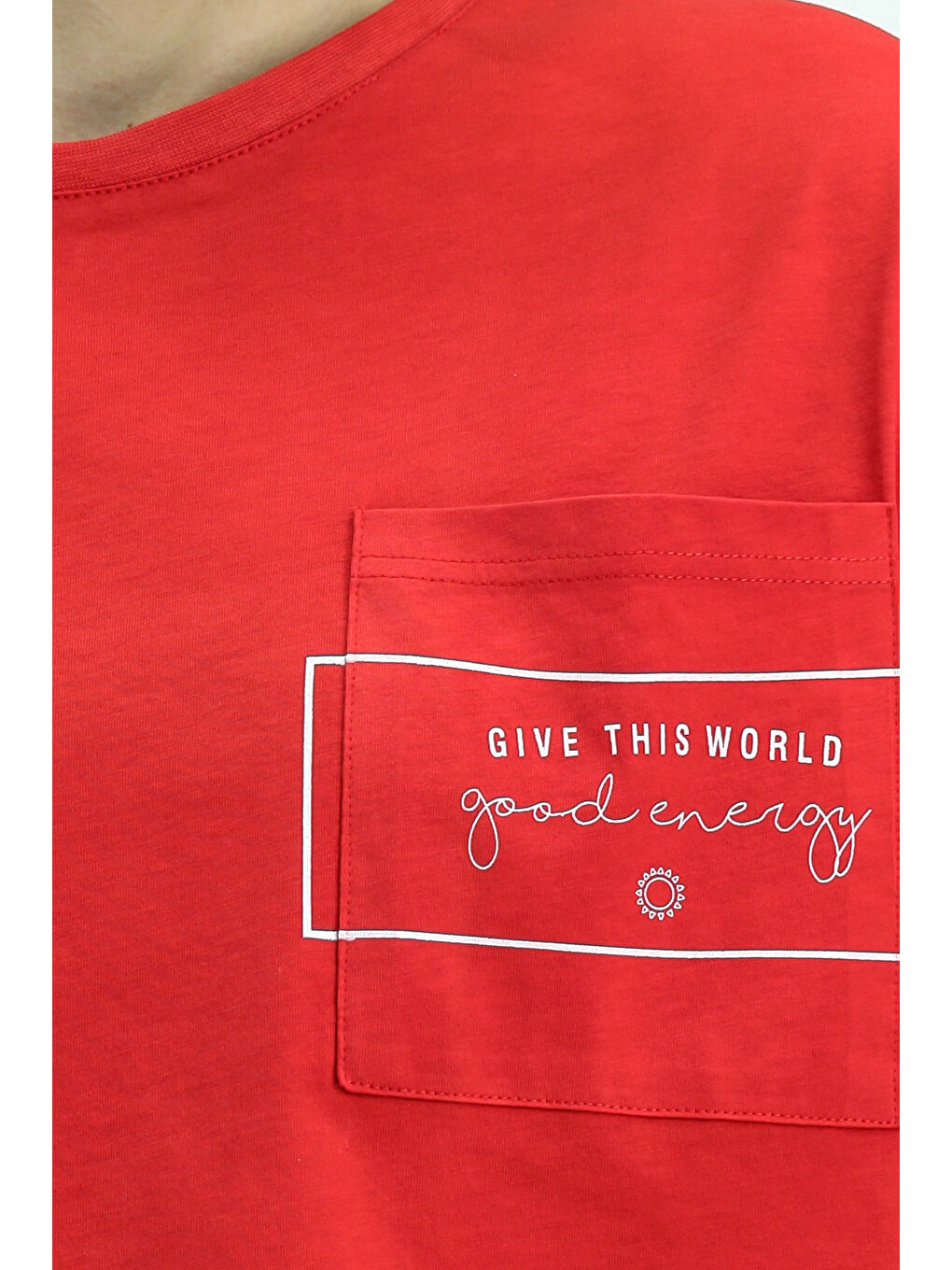 Kırmızı Bisiklet Yaka Oversize Pamuk Baskılı Tişört-5