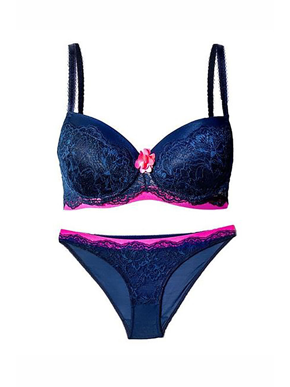 Lacivert Pembe Desteksiz Sütyen Külot Takımı