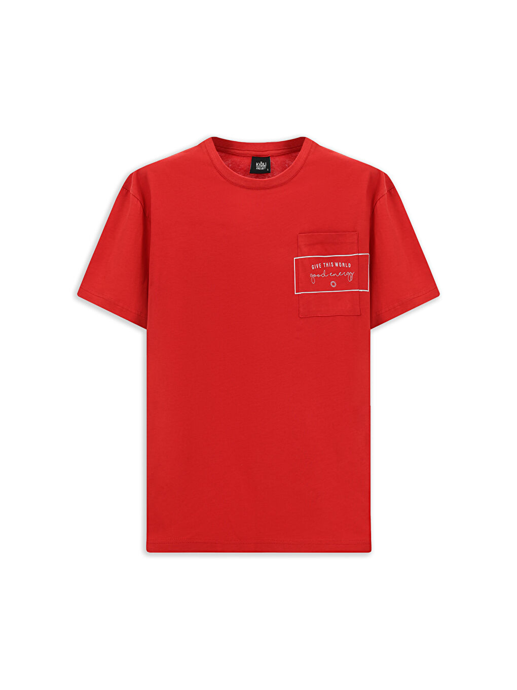 Kırmızı Bisiklet Yaka Oversize Pamuk Baskılı Tişört-6