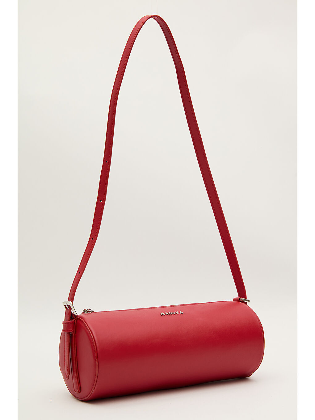 Deri Silindir Omuz Çantası Kırmızı-5
