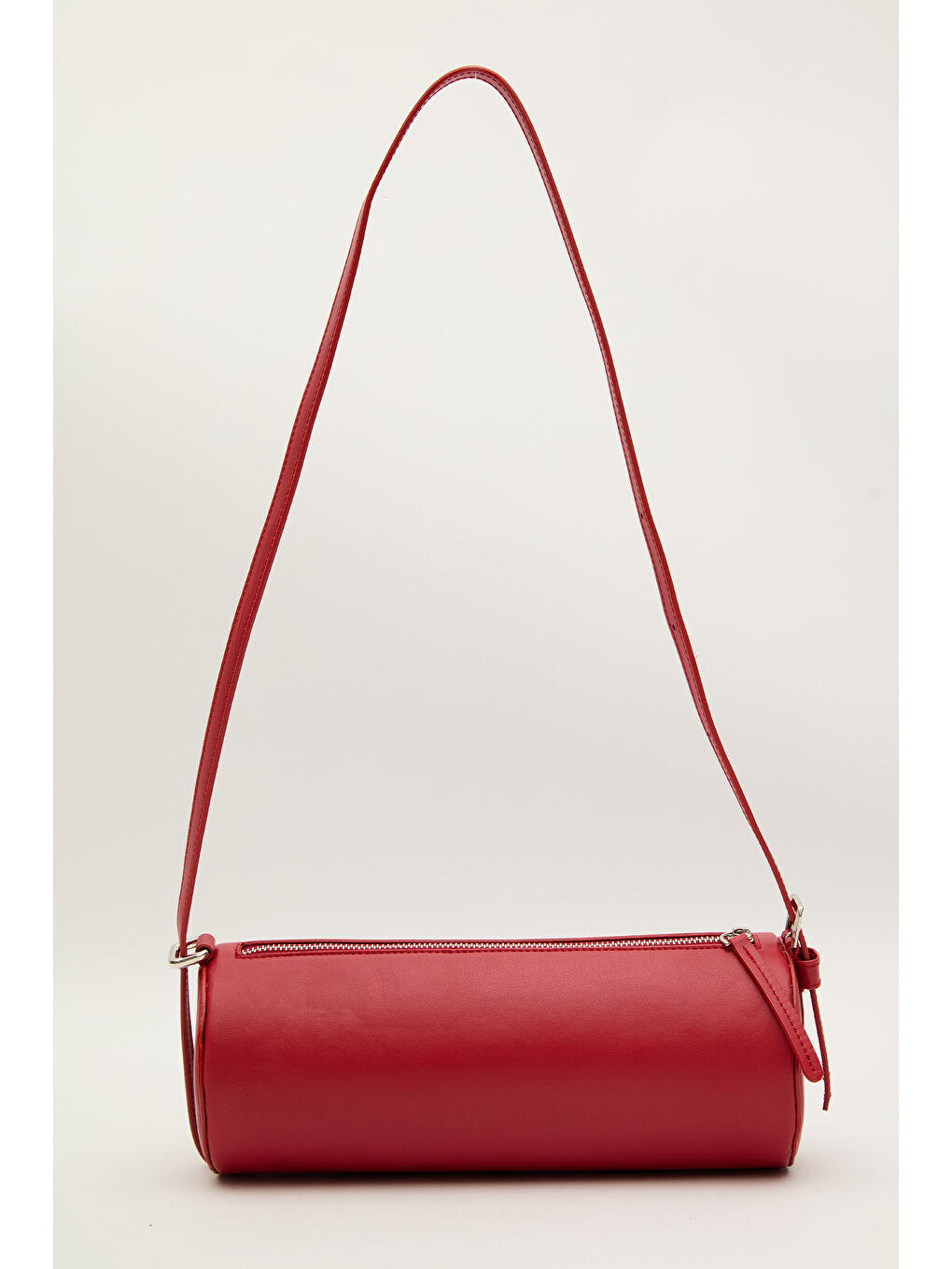 Deri Silindir Omuz Çantası Kırmızı-6