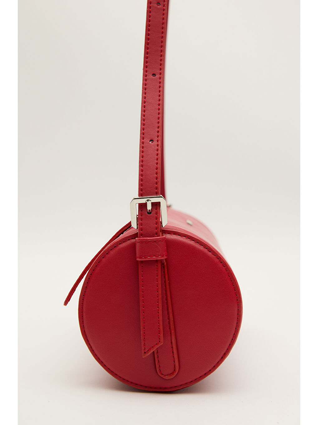 Deri Silindir Omuz Çantası Kırmızı-7