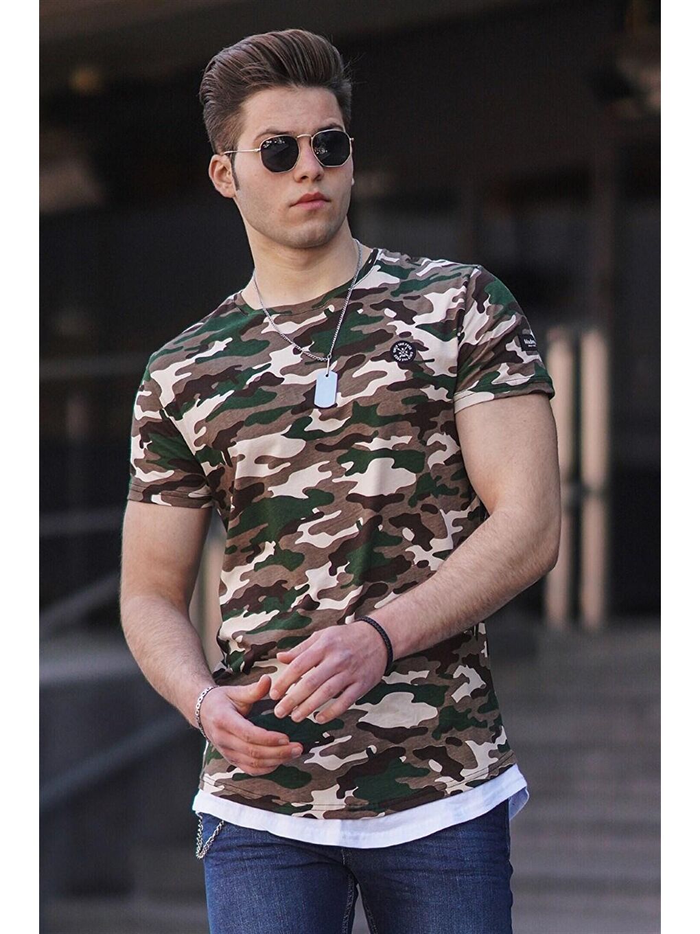 Kamuflaj Desenli Bej Erkek Tişört 4480