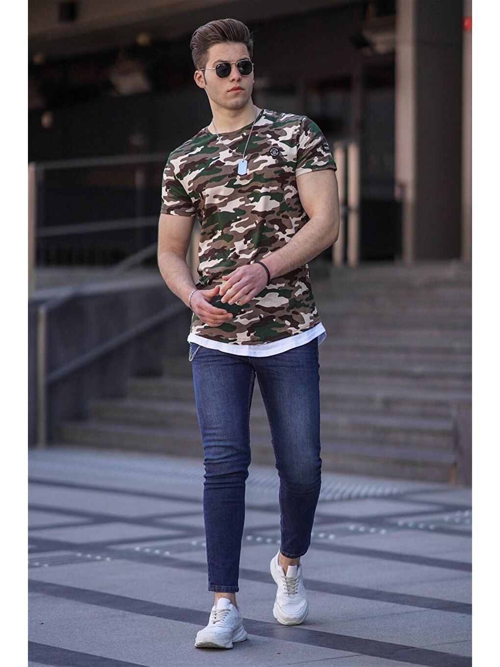 Kamuflaj Desenli Bej Erkek Tişört 4480-1