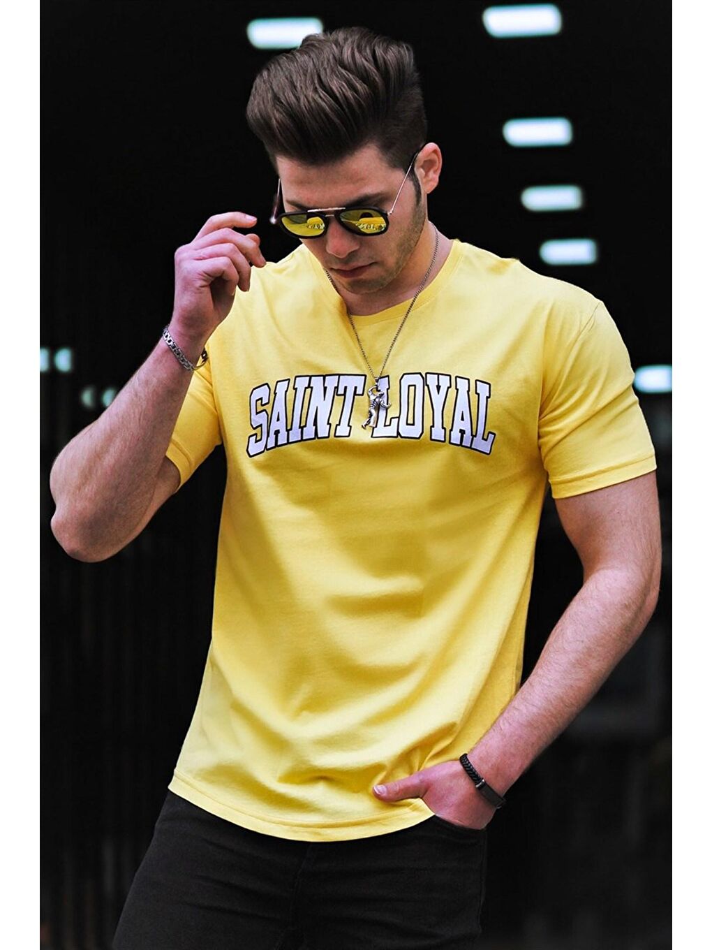 Baskılı Sarı Erkek Tişört 4630