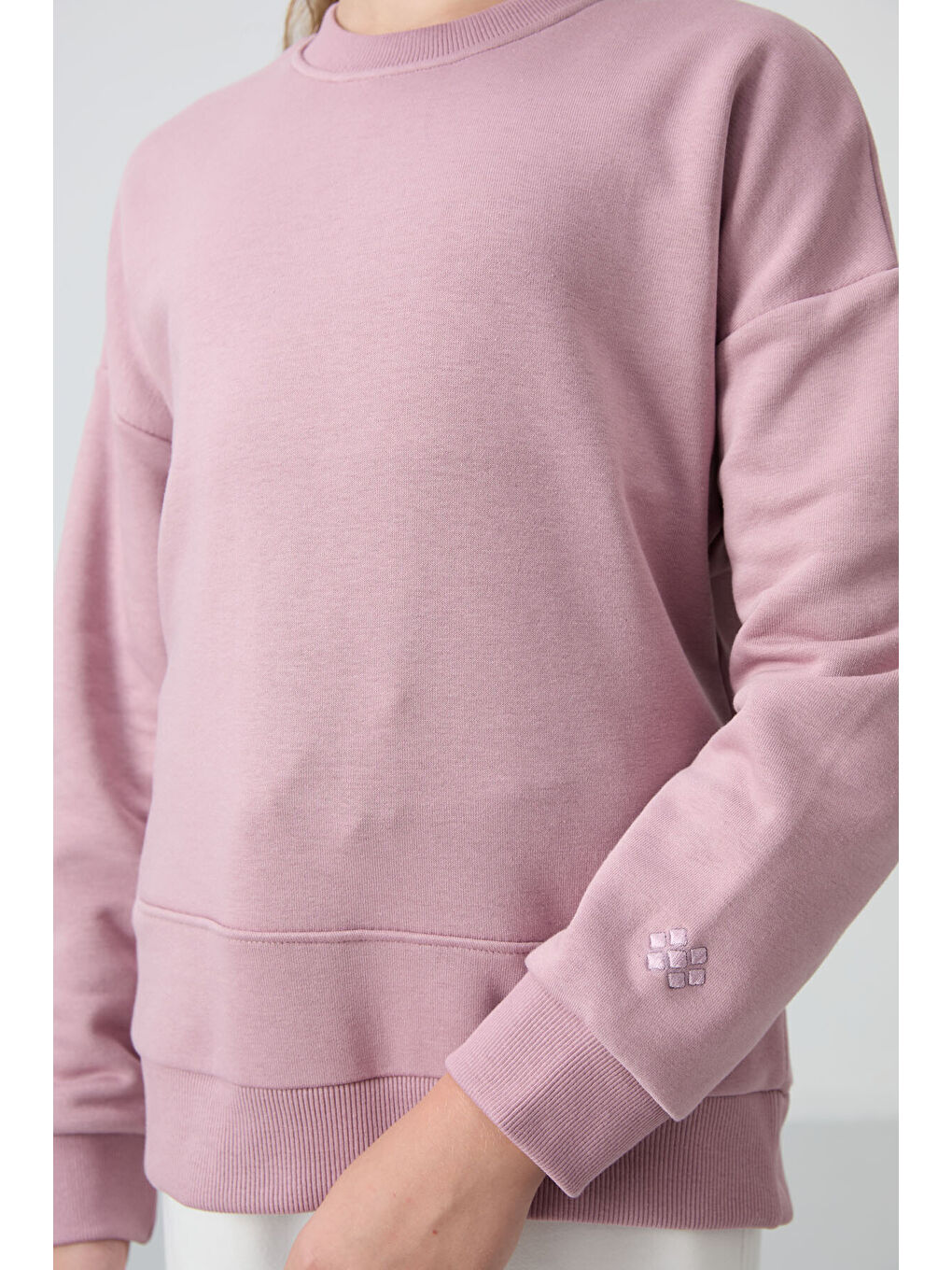 Pembe Gül Kurusu Pamuklu İçi Tüylü Yumuşak Dokulu Oversize Nakışlı Kız Çocuk Sweatshirt - 75150-2