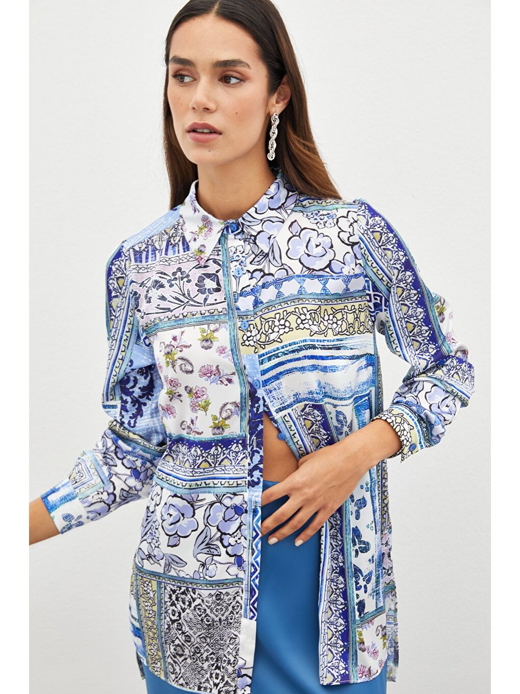 Klasik Desenli Gömlek - Sax Mavi-2
