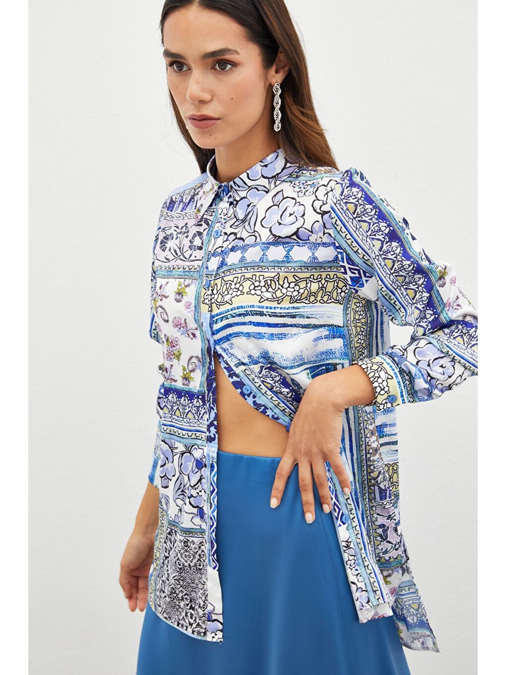 Klasik Desenli Gömlek - Sax Mavi-4