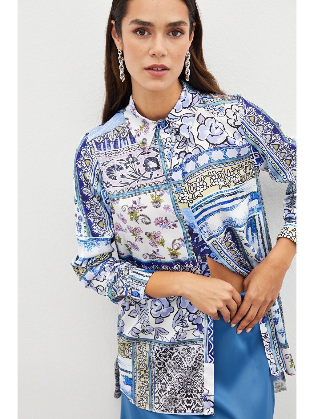 Klasik Desenli Gömlek - Sax Mavi-5