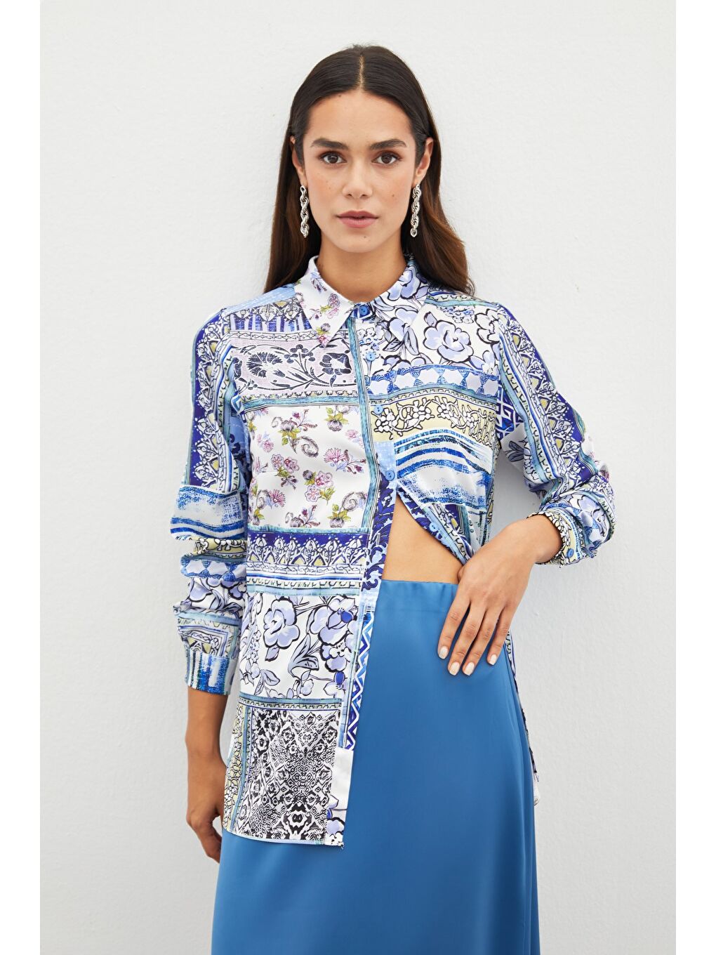 Klasik Desenli Gömlek - Sax Mavi-6