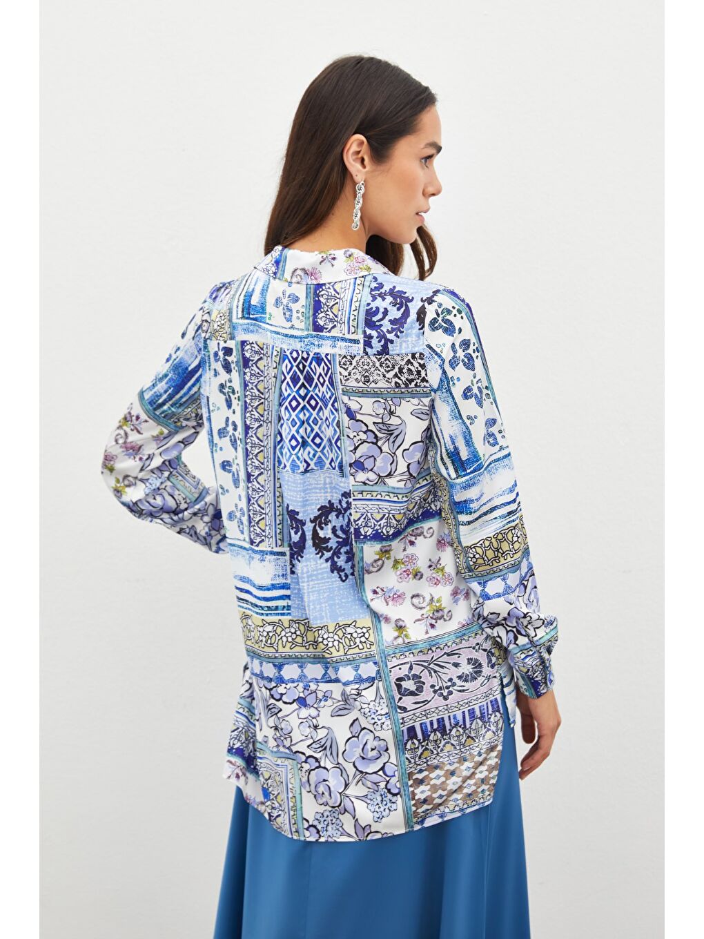Klasik Desenli Gömlek - Sax Mavi-7
