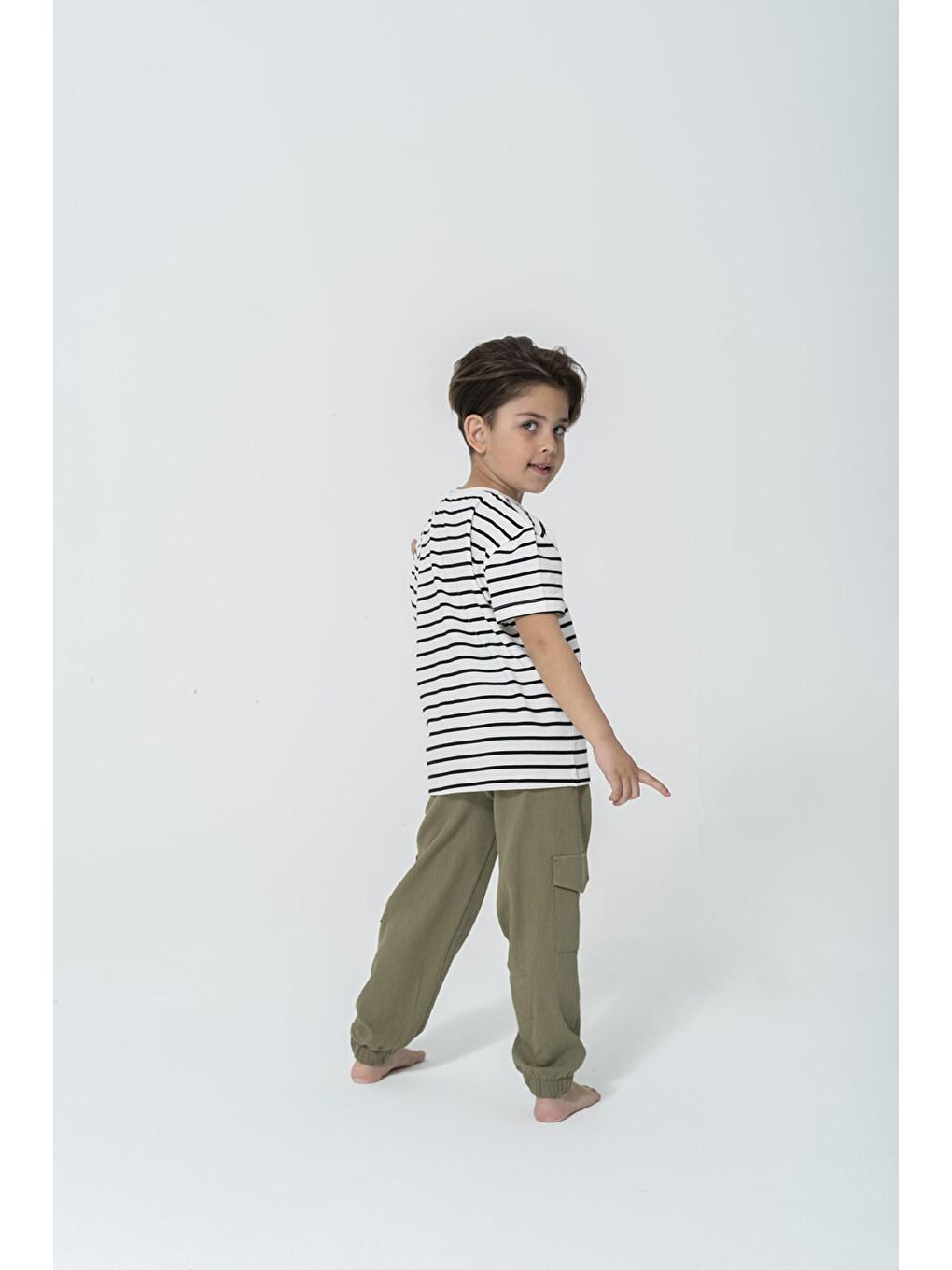 Organik 3'lü Cep Çapa Nakışlı Haki Pijama Takımı-1