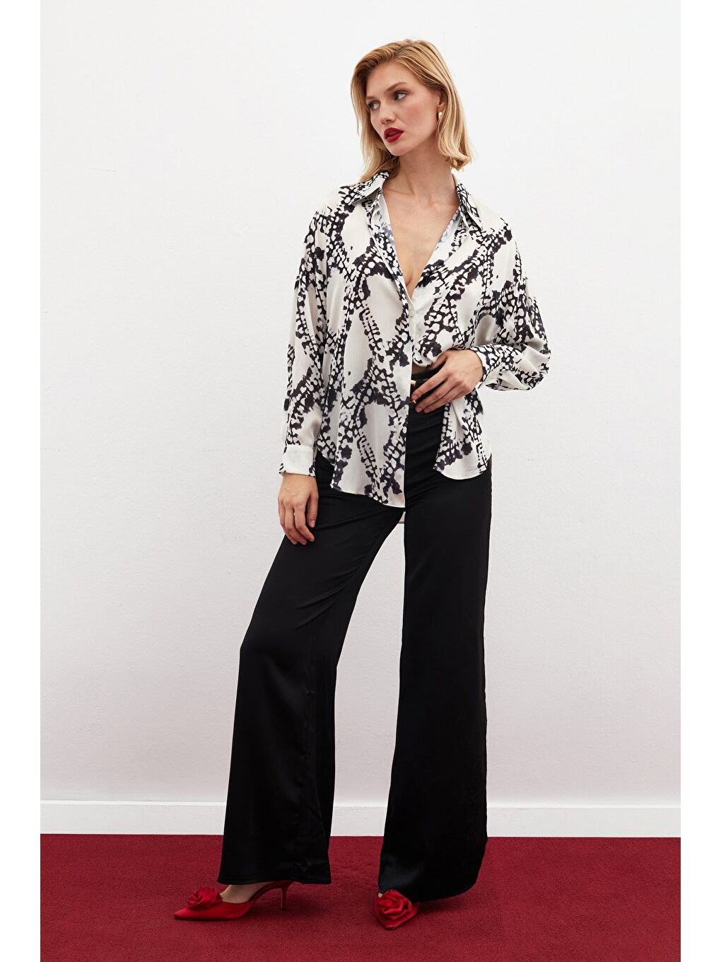 Desenli Salaş Gömlek - Siyah