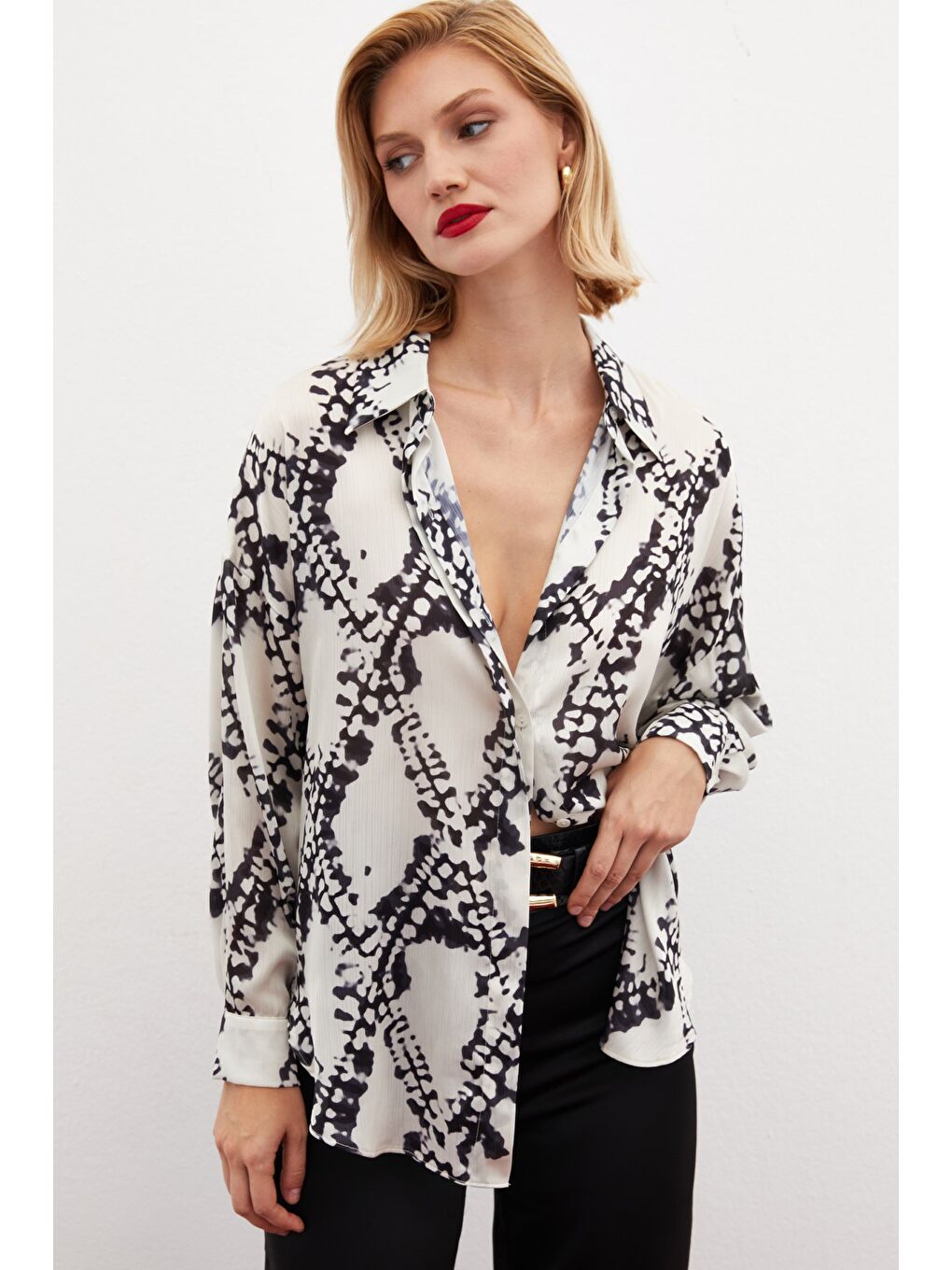 Desenli Salaş Gömlek - Siyah-1
