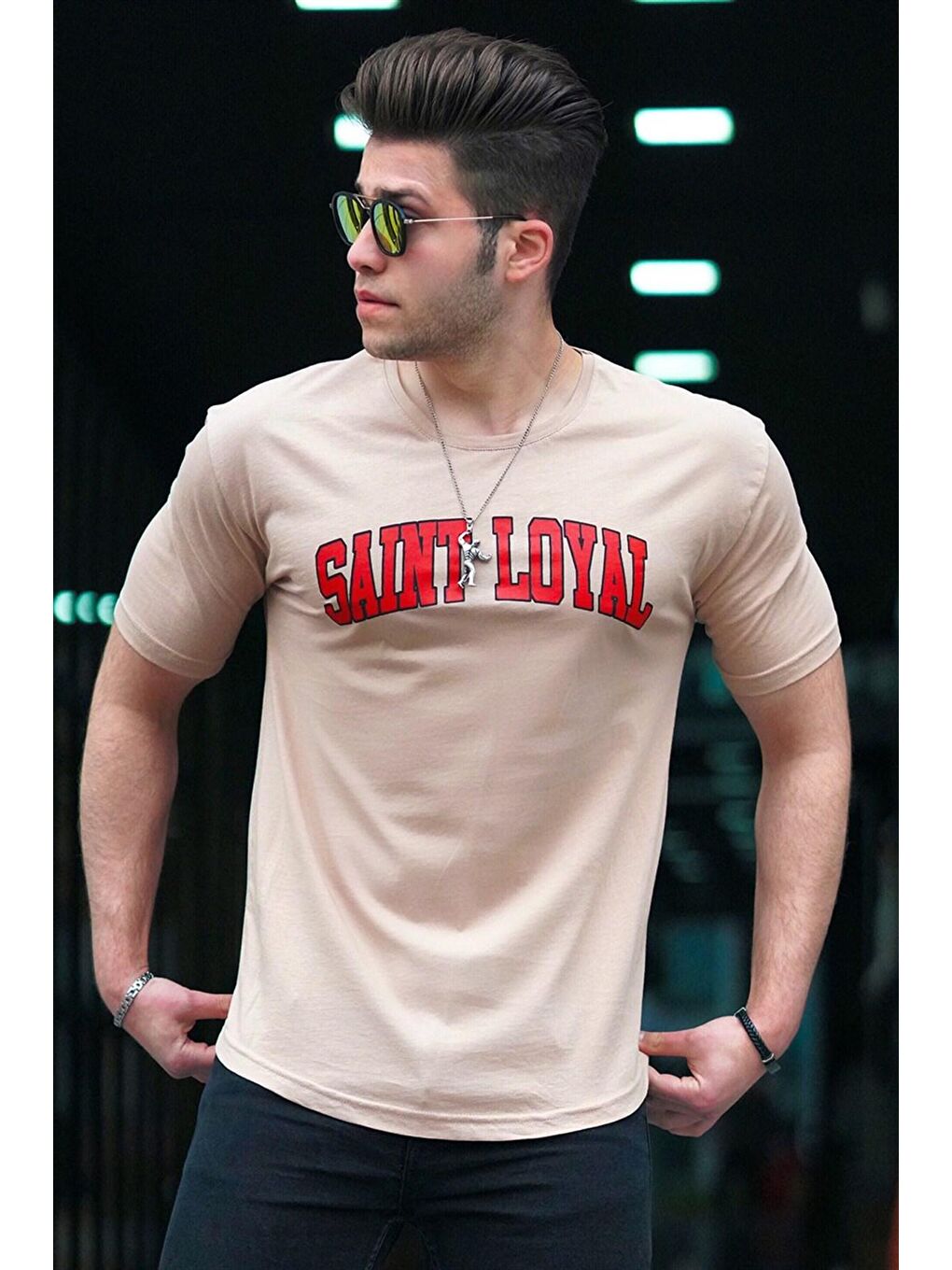 Bej Baskılı Camel Erkek %100 Pamuk Tişört 4630