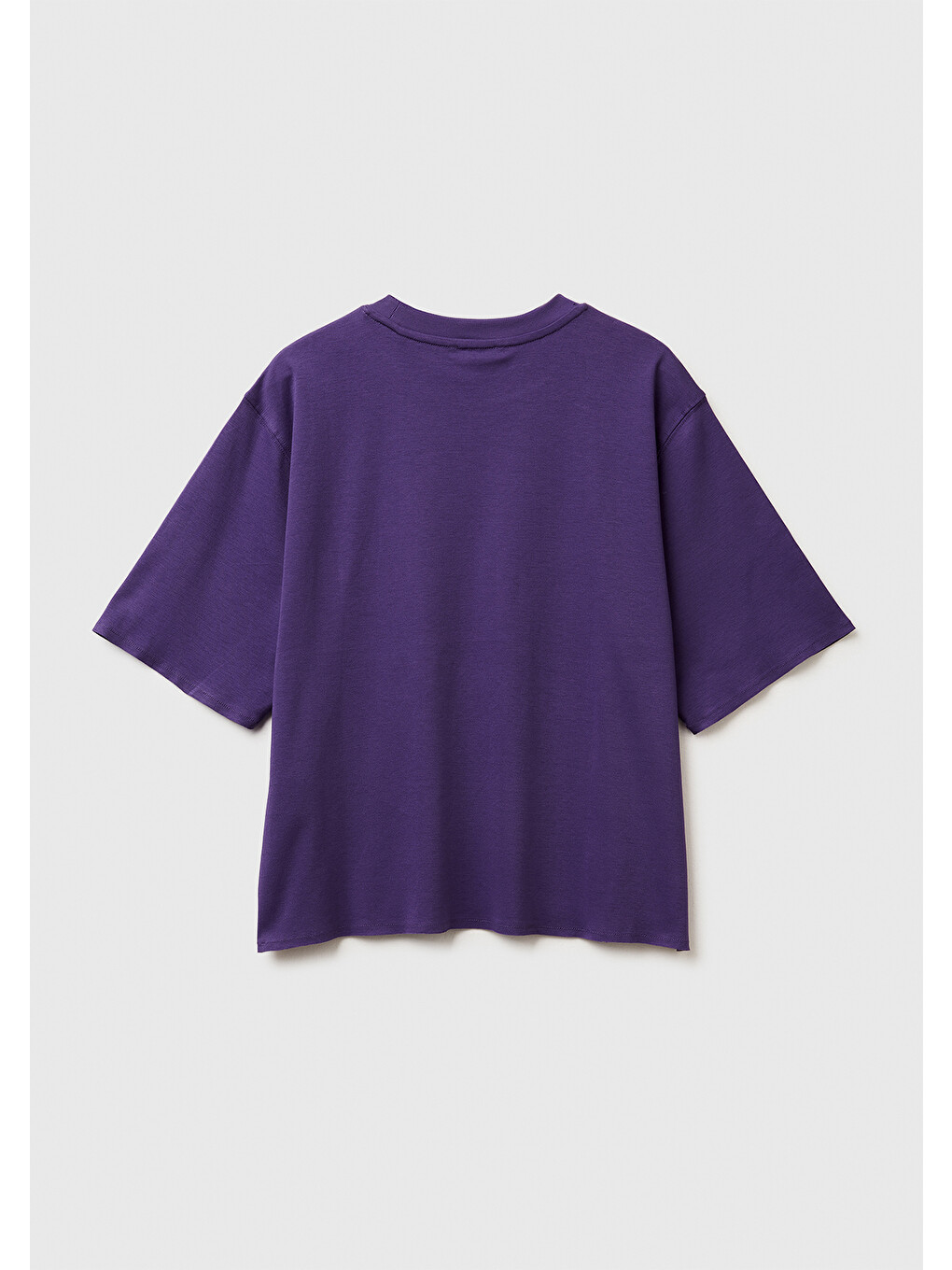 Kadın Mor %100 Pamuk Önü Yazı Baskılı Bisiklet Yaka T-shirt-3